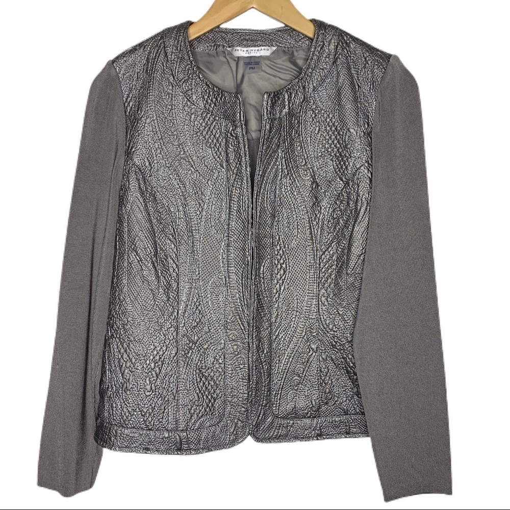 Peter Nygard Petite Silver Quilted Sweater Jacket